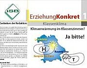 Cover des Heftes "ErziehungKonkret 1": Karte von Bayern (Grafik), darunter ein Kind im Gespräch mit einer Frau.